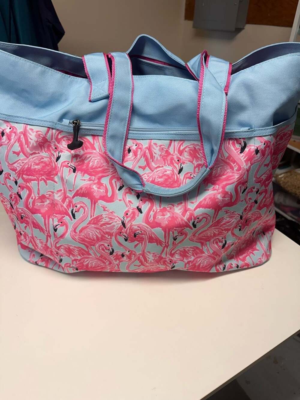 Simply Southern Zip-Out Beach Tote Flamingo Pink Blue